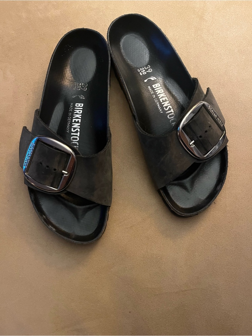 Birkenstock Black Single Strap Slide Sandals with Buckle